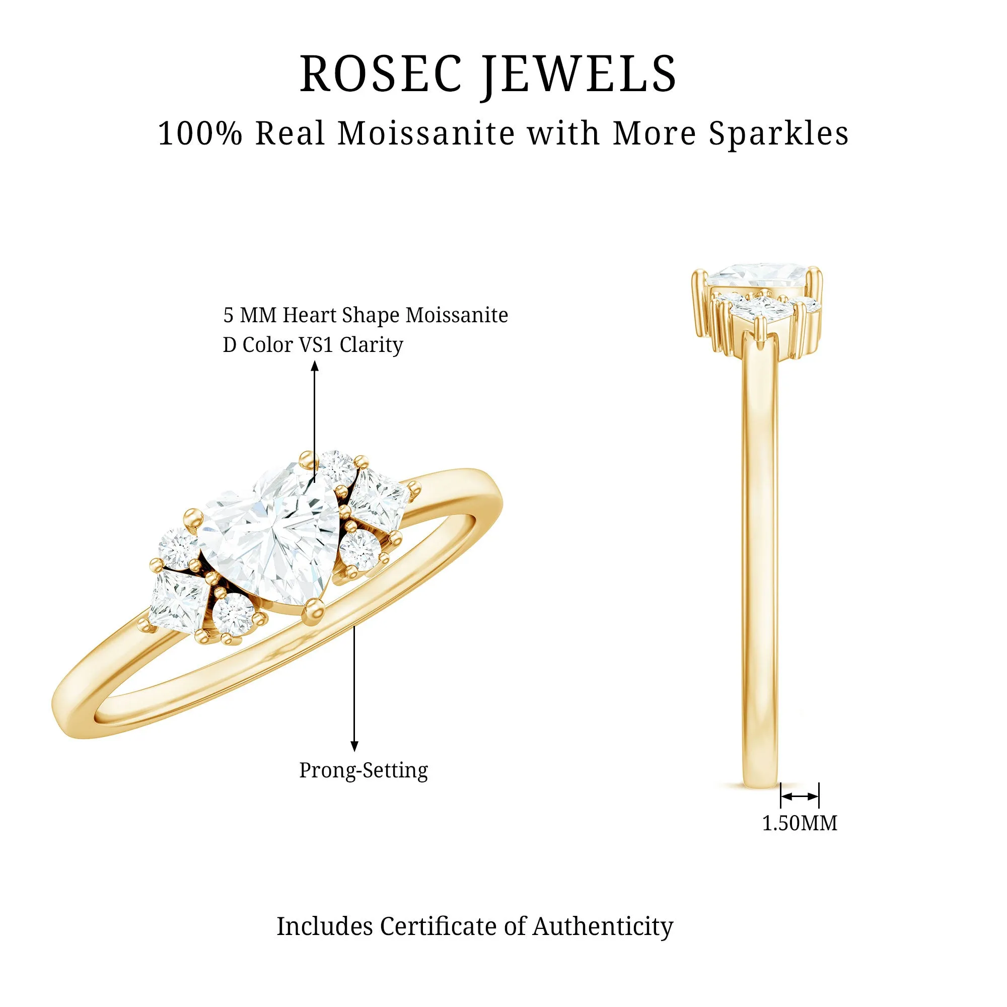 1 CT Minimal Heart Shape Moissanite Engagement Ring