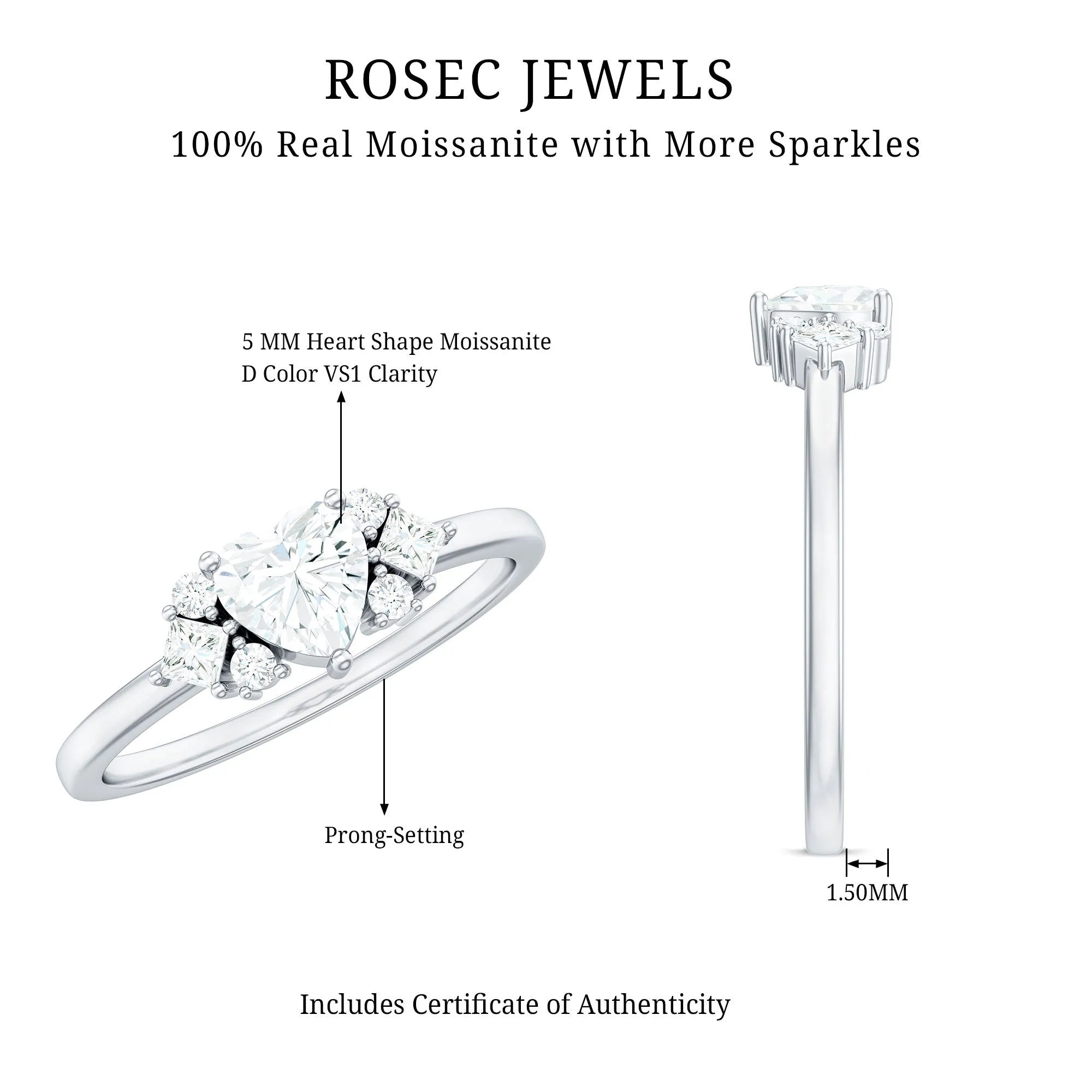 1 CT Minimal Heart Shape Moissanite Engagement Ring