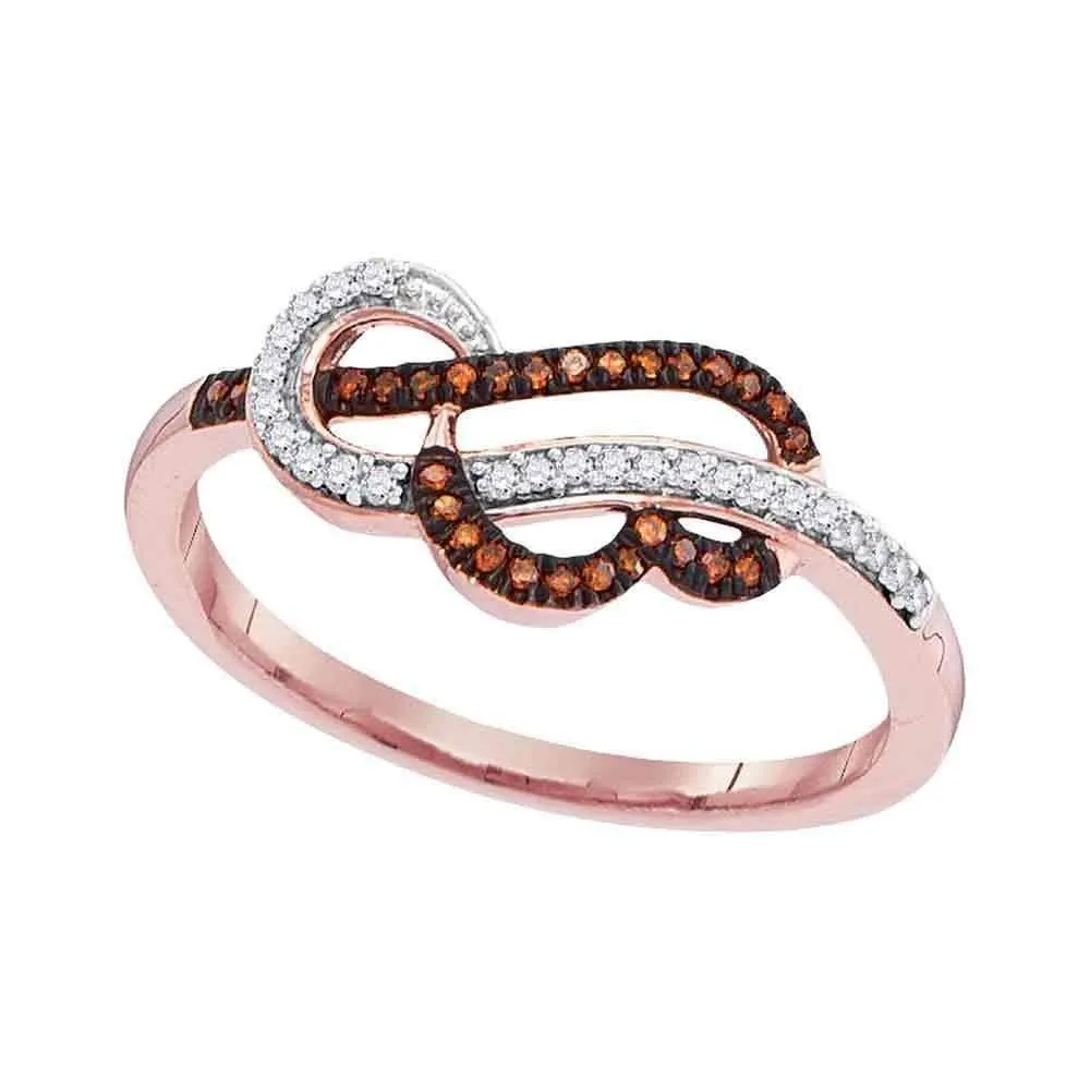 10k Rose Gold Women's Red Diamond Heart Strand Ring - FREE Shipping (US/CA)