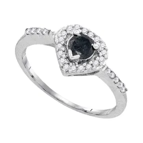 10kt White Gold Women's Round Black Color Enhanced Diamond Heart Ring 1/2 Cttw - FREE Shipping (US/CAN)