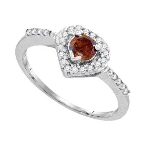 10kt White Gold Women's Round Brown Color Enhanced Diamond Heart Ring 1-2 Cttw - FREE Shipping (US/CAN)