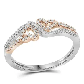 10kt White Gold Women's Round Diamond 2-tone Heart Love Ring 1/5 Cttw - FREE Shipping (US/CAN)