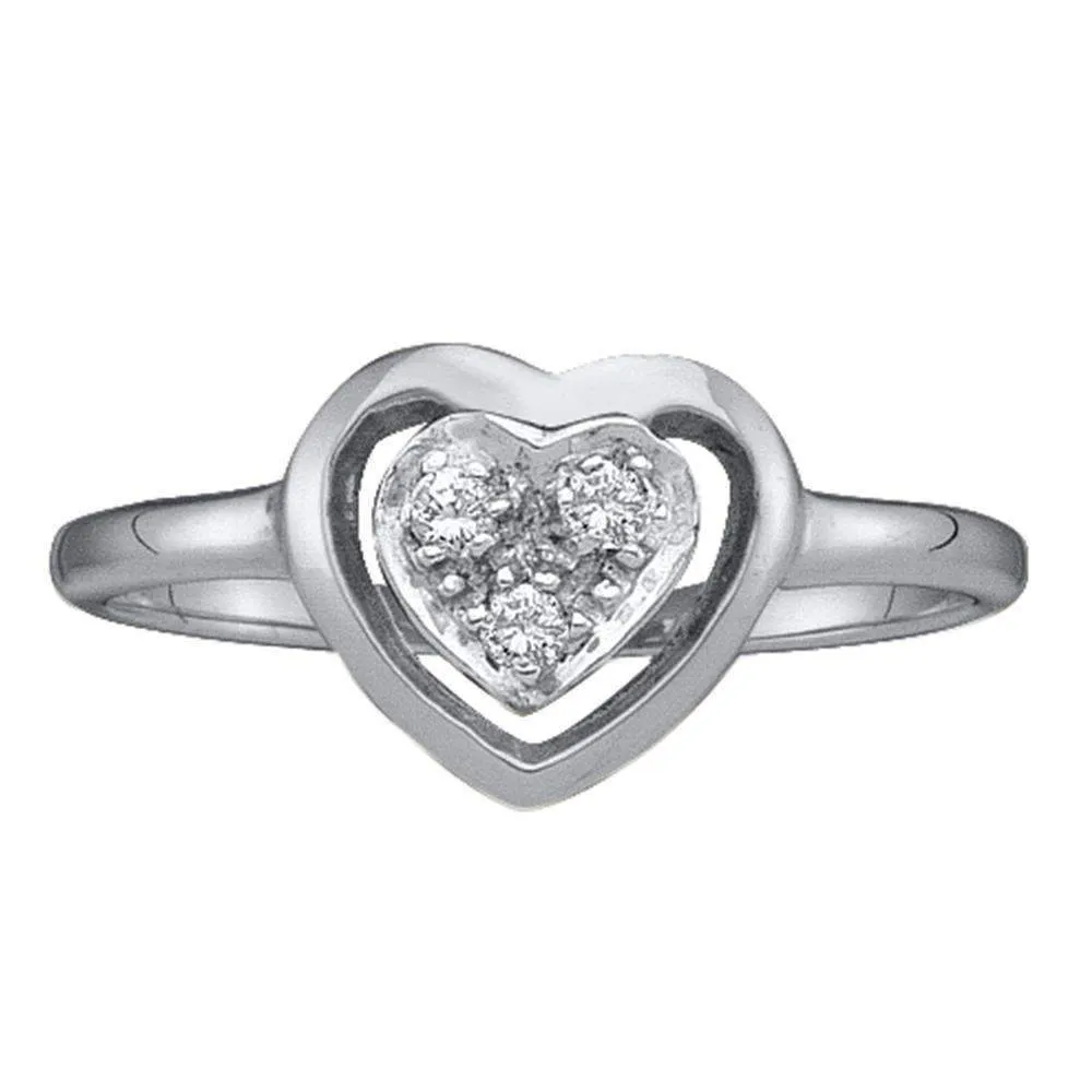 10kt White Gold Women's Round Diamond Simple Heart Cluster Ring 1/20 Cttw - FREE Shipping (US/CAN)