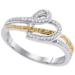 10kt White Gold Women's Round Yellow Color Enhanced Diamond Heart Ring 1/5 Cttw - FREE Shipping (US/CAN)