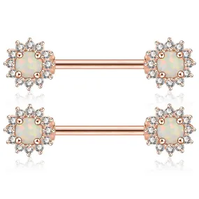 14G 316L Stainless Steel Barbell CZ Surrounded Opal Nipple Rings