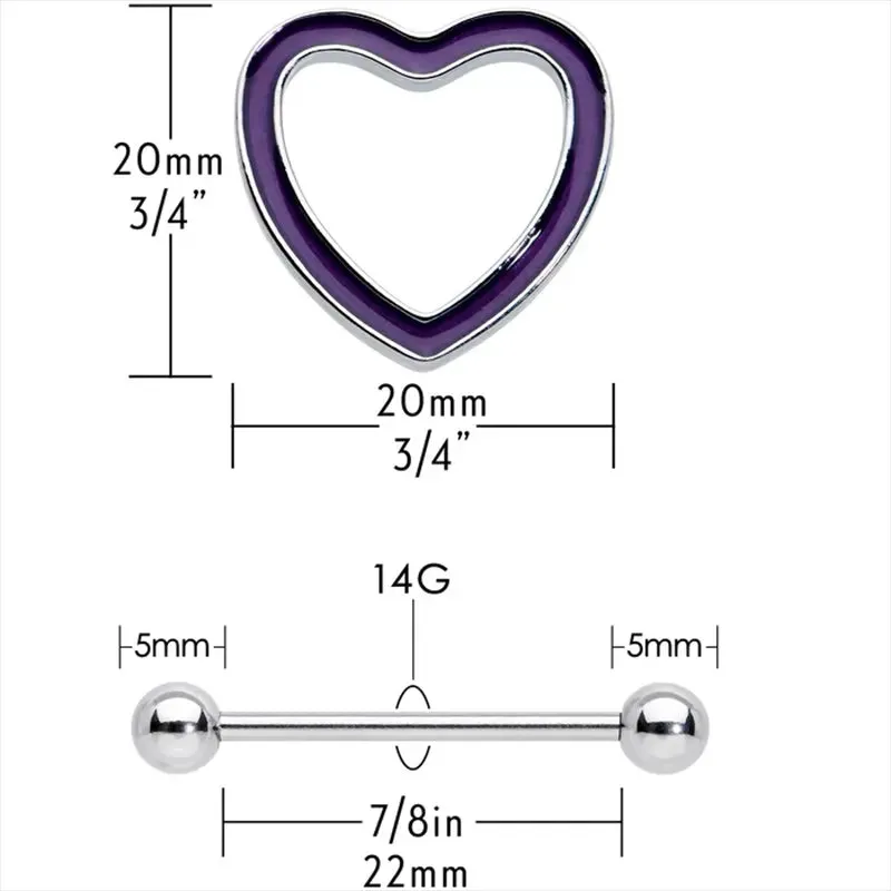14G 5/8" Glow-in-the-Dark Purple Heart Valentine Nipple Shield Set