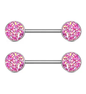 14G Pink Druzy Nipple Ring Barbell