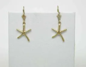 14K SOLID YELLOW GOLD HIGH POLISH SHINY HAWAIIAN STARFISH LEVERBACK EARRINGS