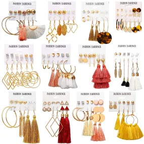 60/75 Pairs Fashion Colorful Earrings Set with Bohemian Tassel Earrings Layered Ball Dangle Leopard Hoop Stud Jacket Earrings for Women Girls Jewelry Fashion and Valentine Birthday Party Gift. 75pairs