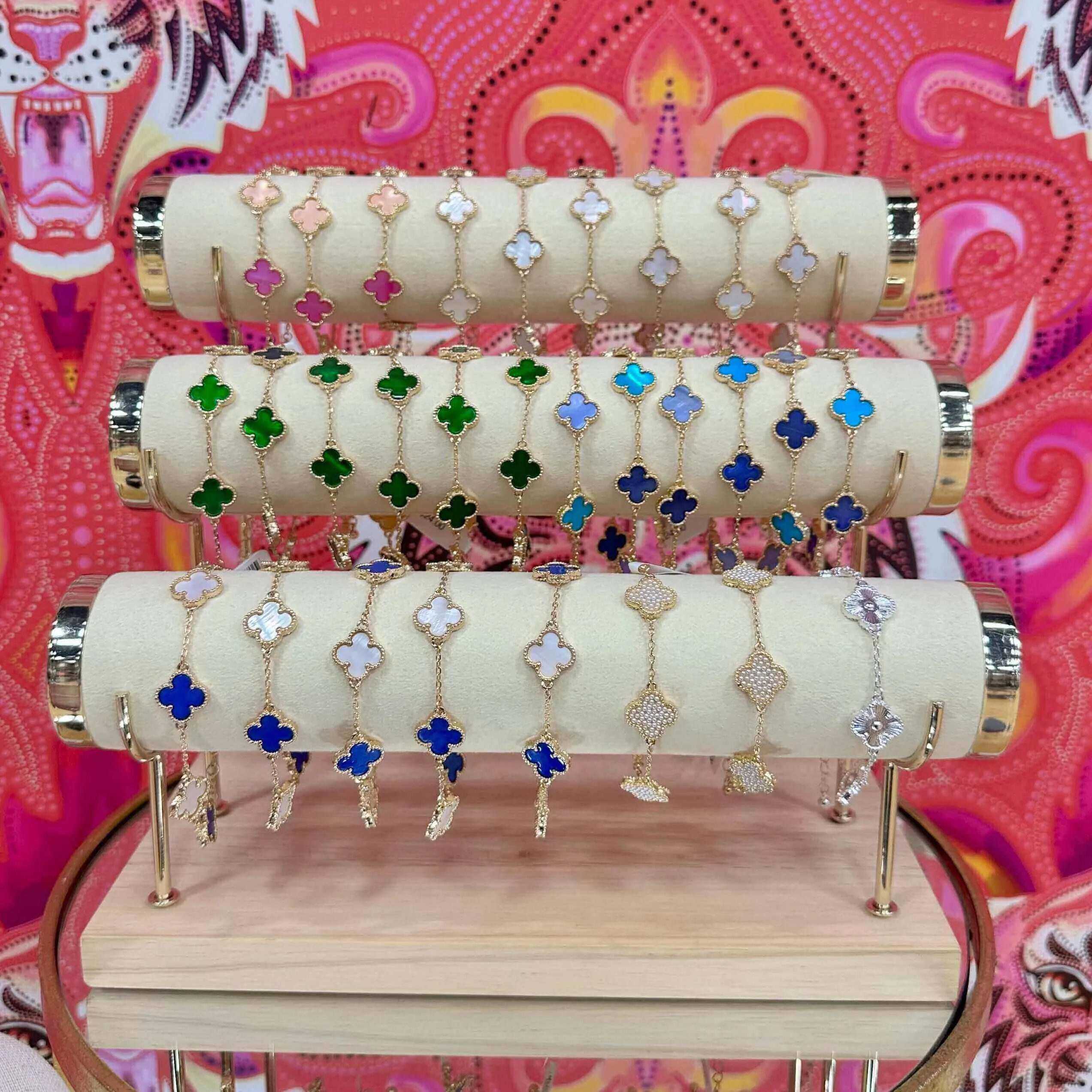 All Silver Mother of Pearl Clover Bracelet