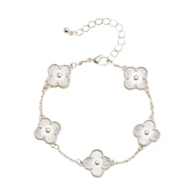 All Silver Mother of Pearl Clover Bracelet