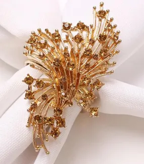 Amber Rhinestone Napkin Rings Set of 4