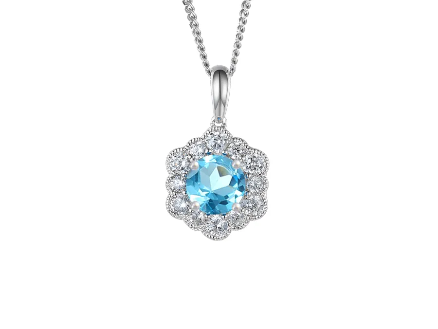 Amore Argento Sterling Silver Blue Topaz & CZ Cluster Necklace