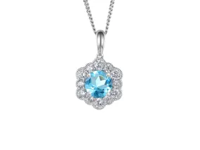 Amore Argento Sterling Silver Blue Topaz & CZ Cluster Necklace
