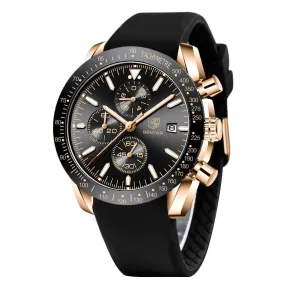 BENYAR - Stylish Wrist Watch for Men, Genuine Silicone Strap Watches, Perfect Quartz Movement, Waterproof and Scratch Resistant, Analog Chronograph Quartz Business Watches Black