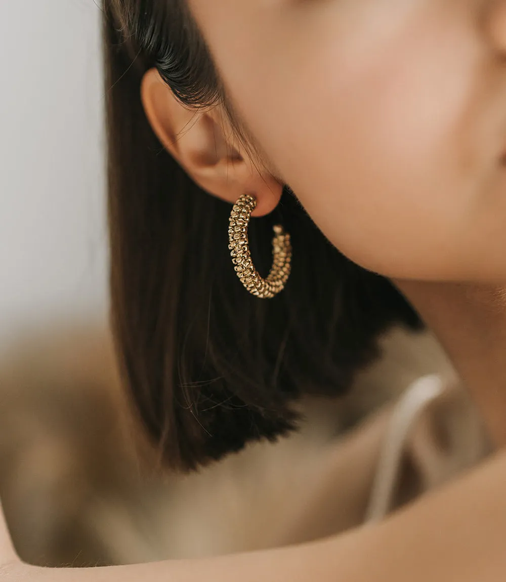 Bhavani Gold Beaded Hoop Earrings by Matr Boomie