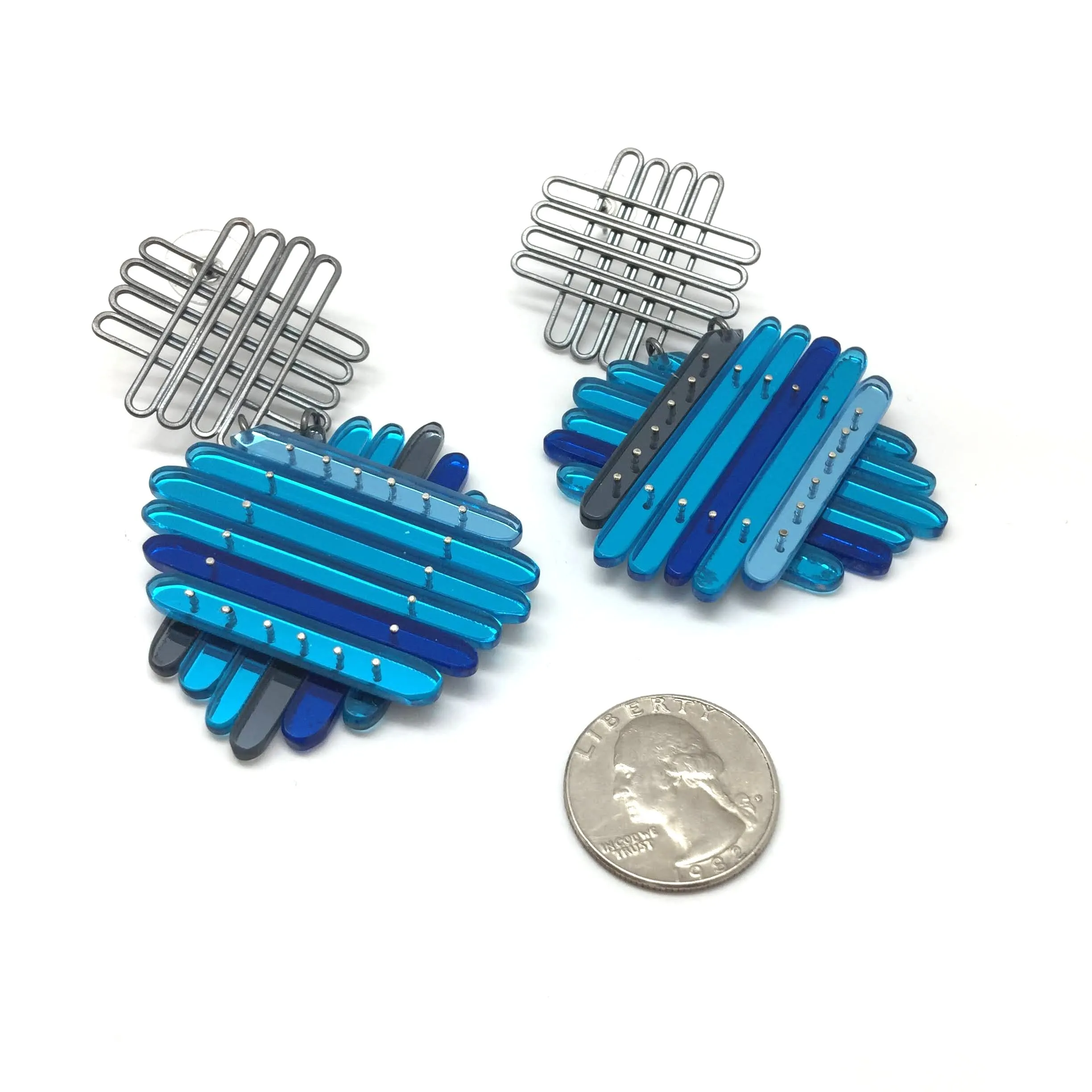 Blue Mirror 'X' Earrings