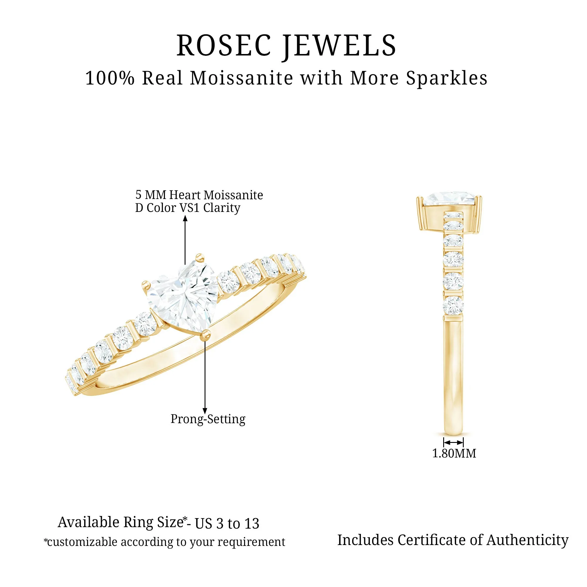 Certified Moissanite Heart Engagement Ring