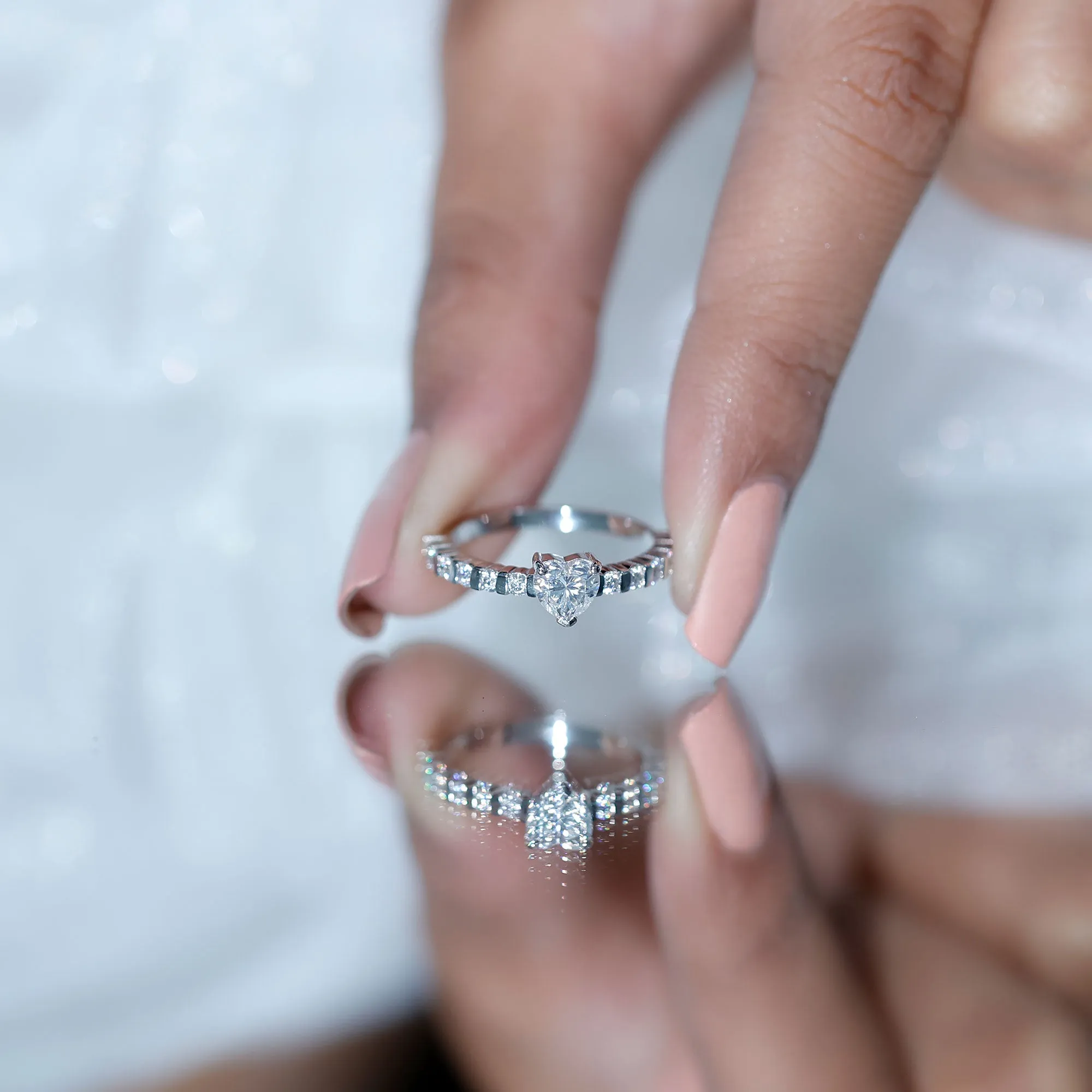 Certified Moissanite Heart Engagement Ring