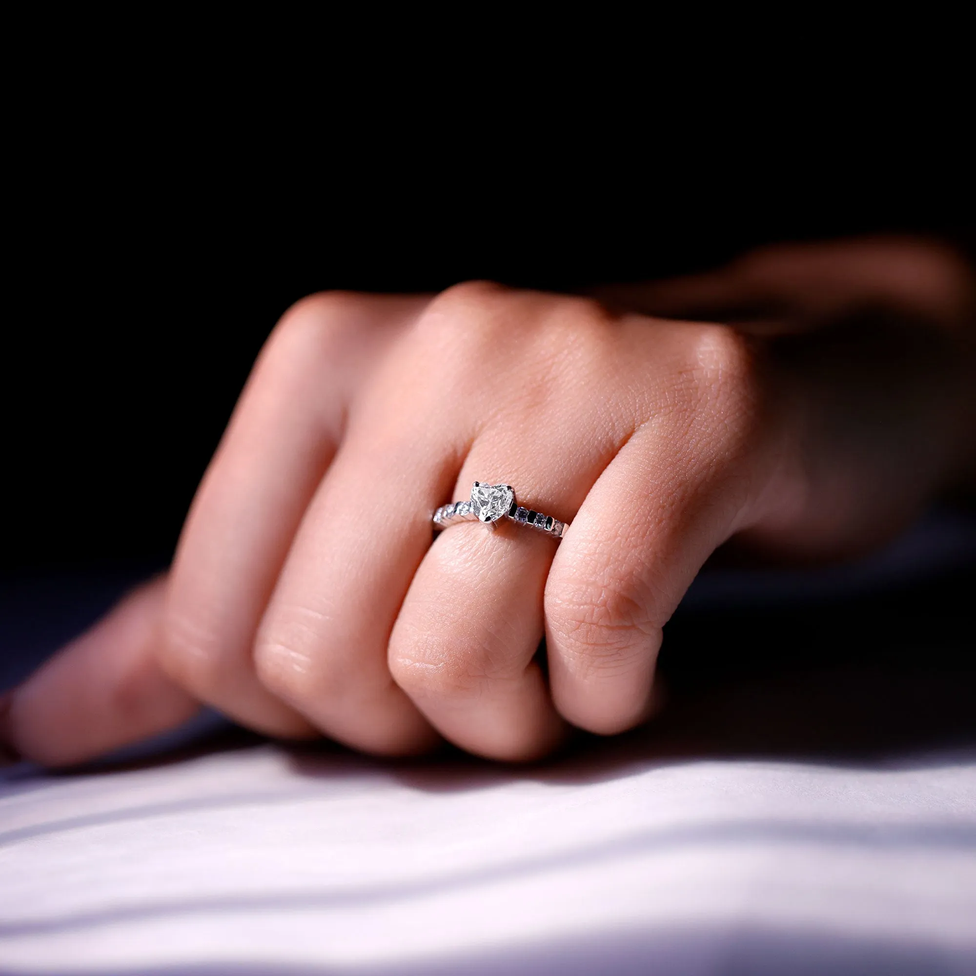 Certified Moissanite Heart Engagement Ring
