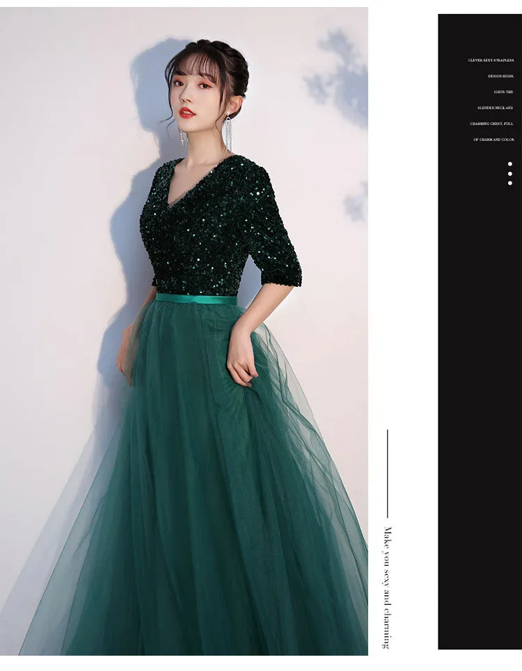 Chorus Dress Women's 2024 New Sequined Elegant Graceful Dress Women's Banquet Host Long Chorus Dress