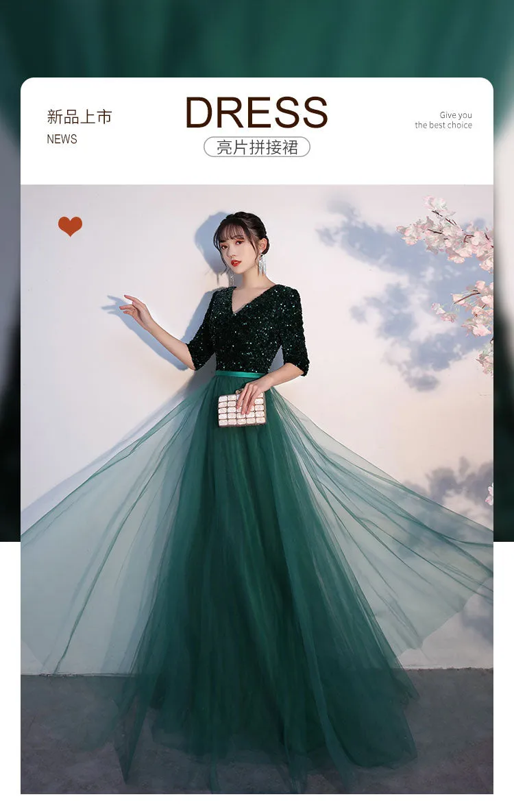 Chorus Dress Women's 2024 New Sequined Elegant Graceful Dress Women's Banquet Host Long Chorus Dress