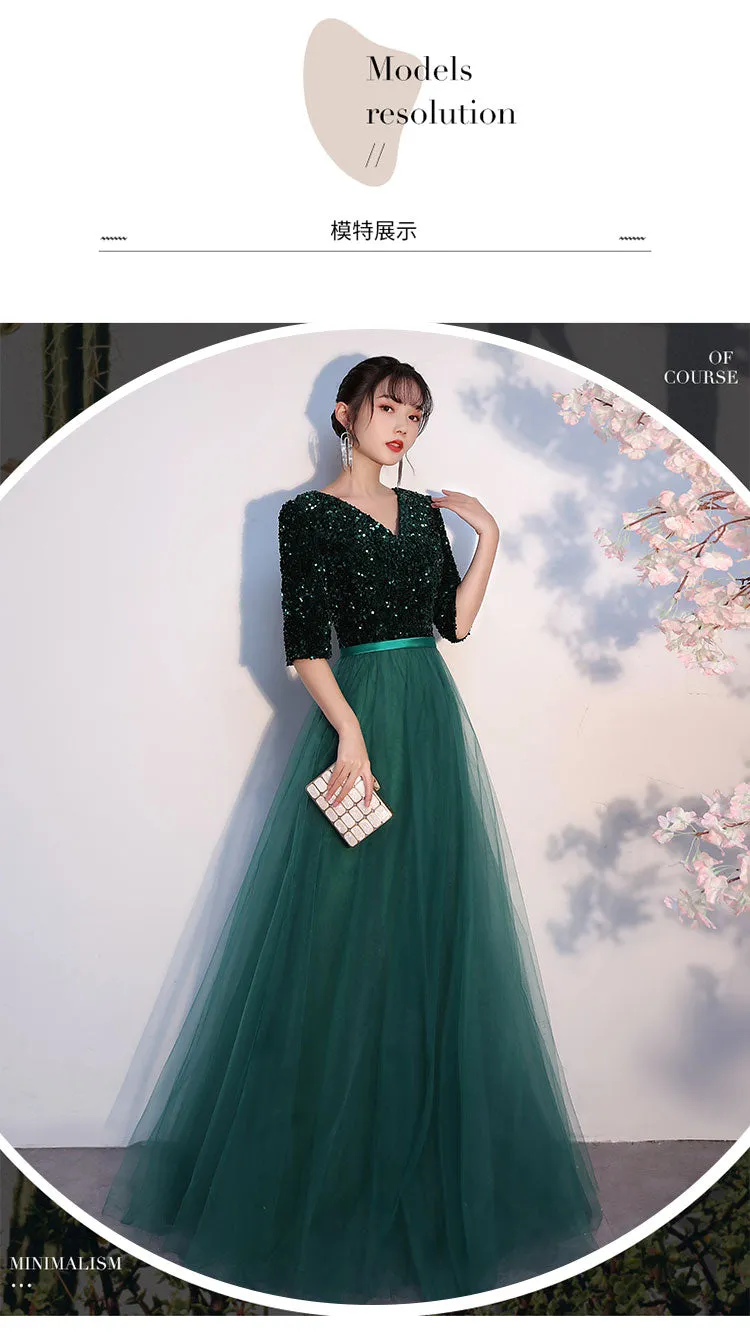 Chorus Dress Women's 2024 New Sequined Elegant Graceful Dress Women's Banquet Host Long Chorus Dress