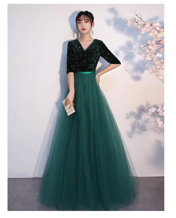 Chorus Dress Women's 2024 New Sequined Elegant Graceful Dress Women's Banquet Host Long Chorus Dress