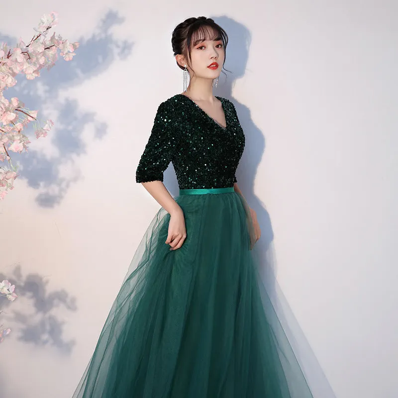 Chorus Dress Women's 2024 New Sequined Elegant Graceful Dress Women's Banquet Host Long Chorus Dress