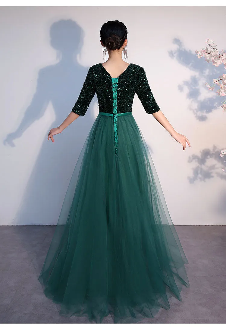 Chorus Dress Women's 2024 New Sequined Elegant Graceful Dress Women's Banquet Host Long Chorus Dress