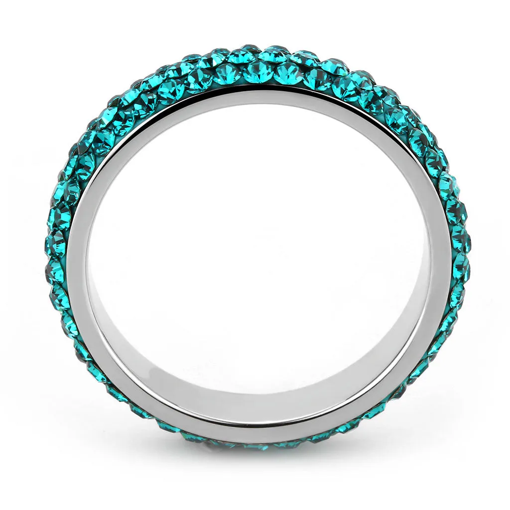 CJ3538 Wholesale Women's Stainless Steel Top Grade Crystal Blue Zircon Infinite Sparkle Ring