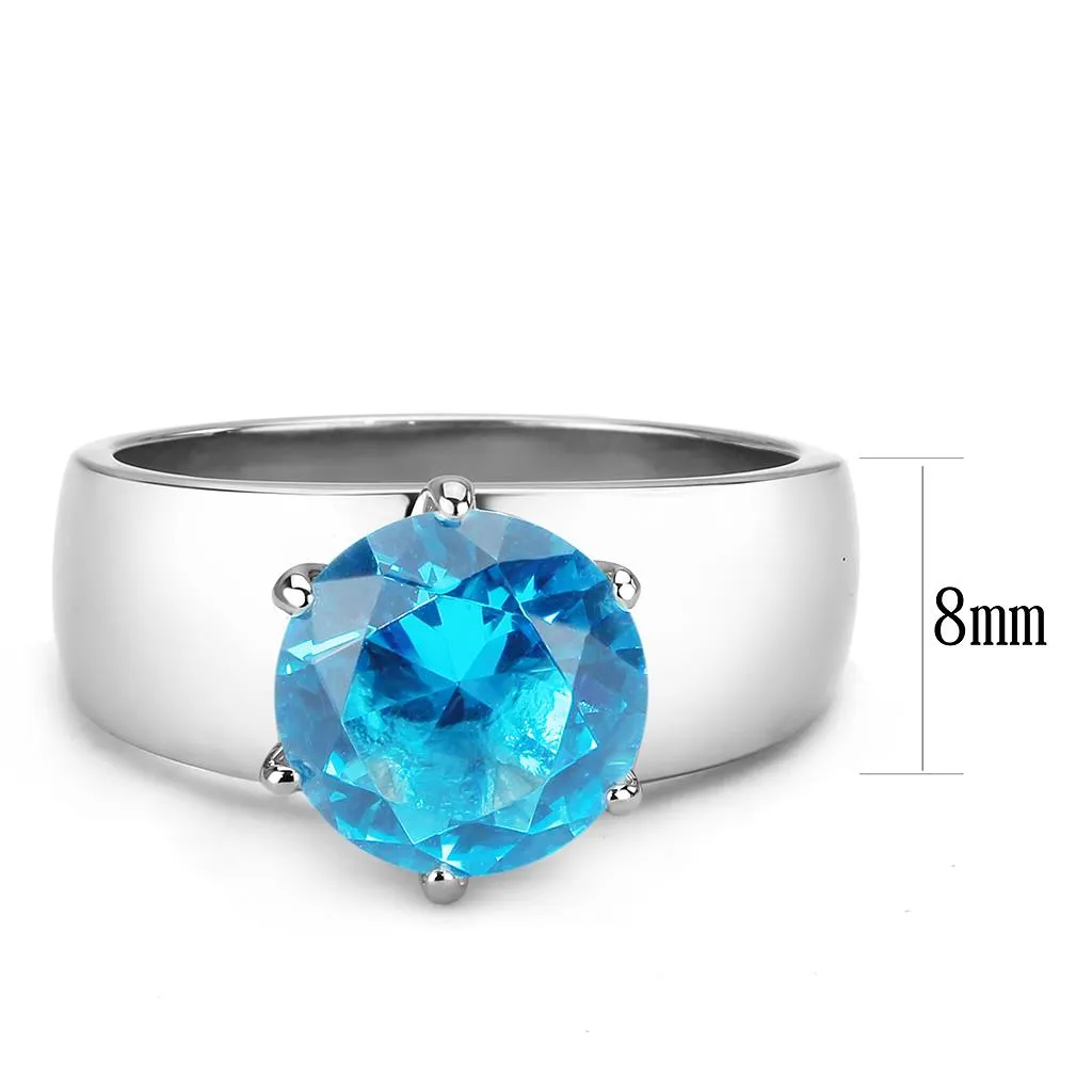 CJ52003 Wholesale Women's Stainless Steel Synthetic Sea Blue Round Solitaire Ring