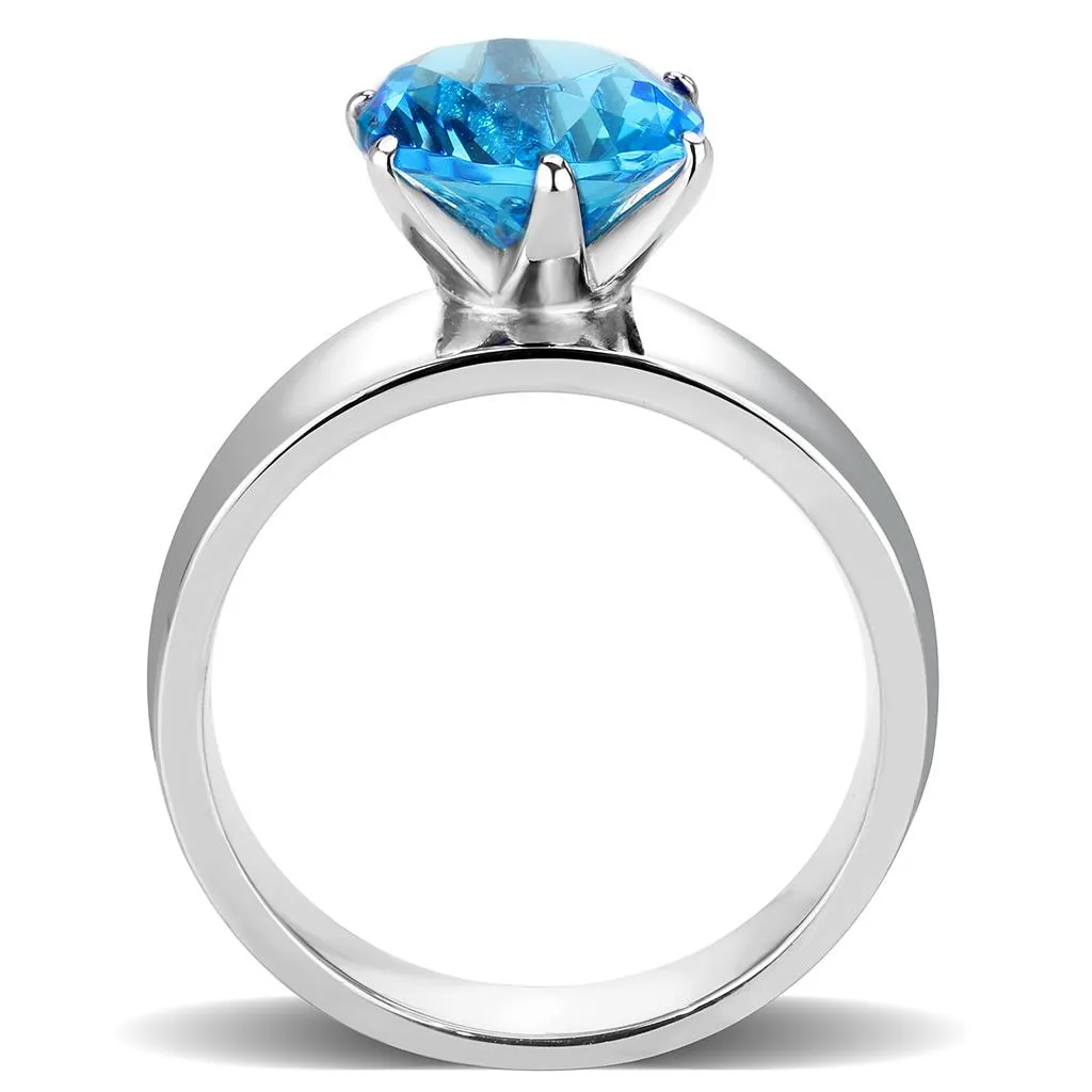 CJ52003 Wholesale Women's Stainless Steel Synthetic Sea Blue Round Solitaire Ring