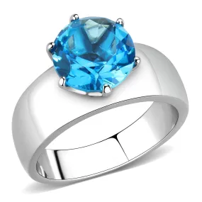 CJ52003 Wholesale Women's Stainless Steel Synthetic Sea Blue Round Solitaire Ring