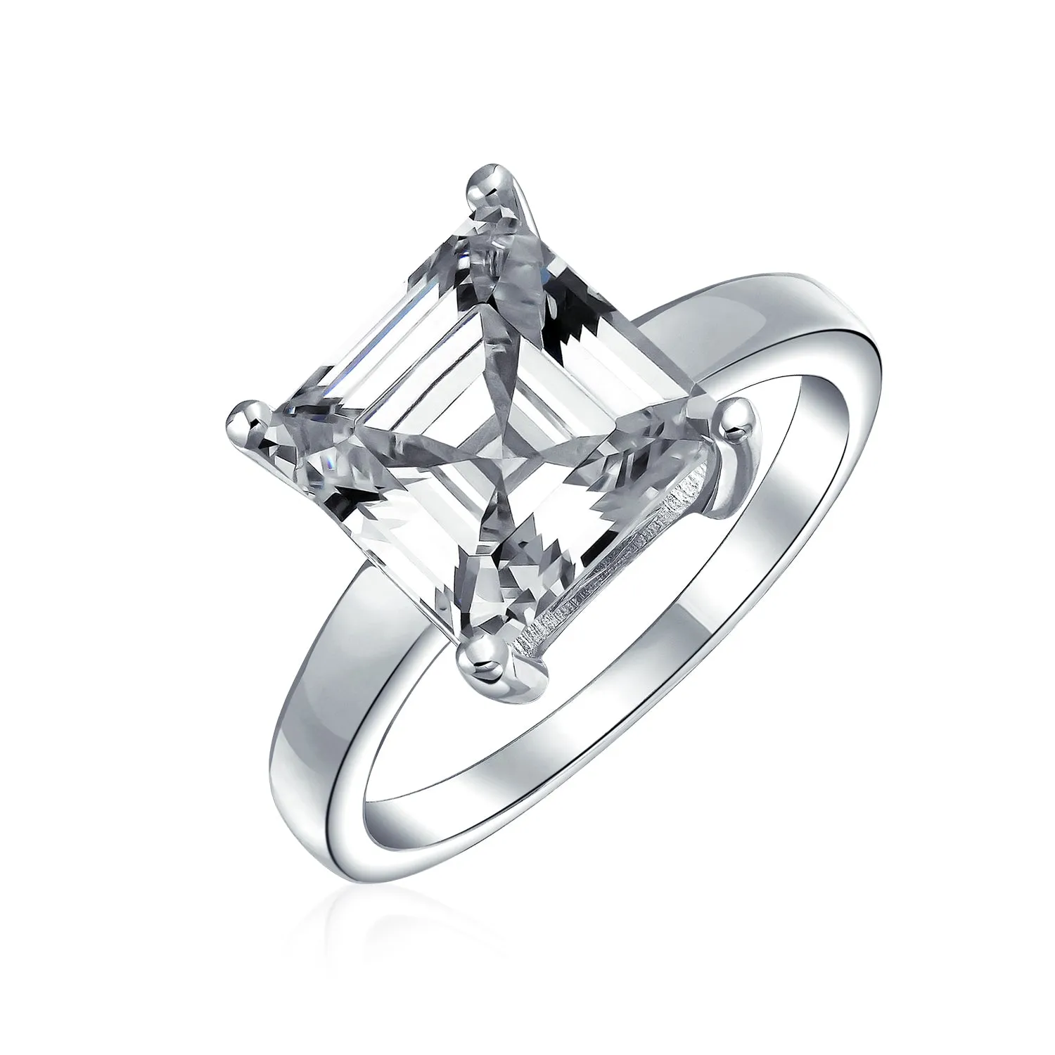 Classic 3CT AAA CZ Asscher Cut Solitaire Engagement Ring in Sterling Silver