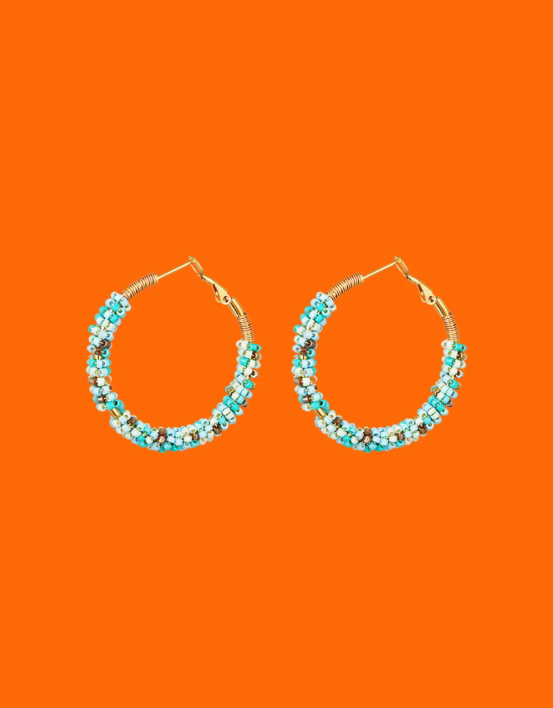 Colorful beads medium hoops earrings