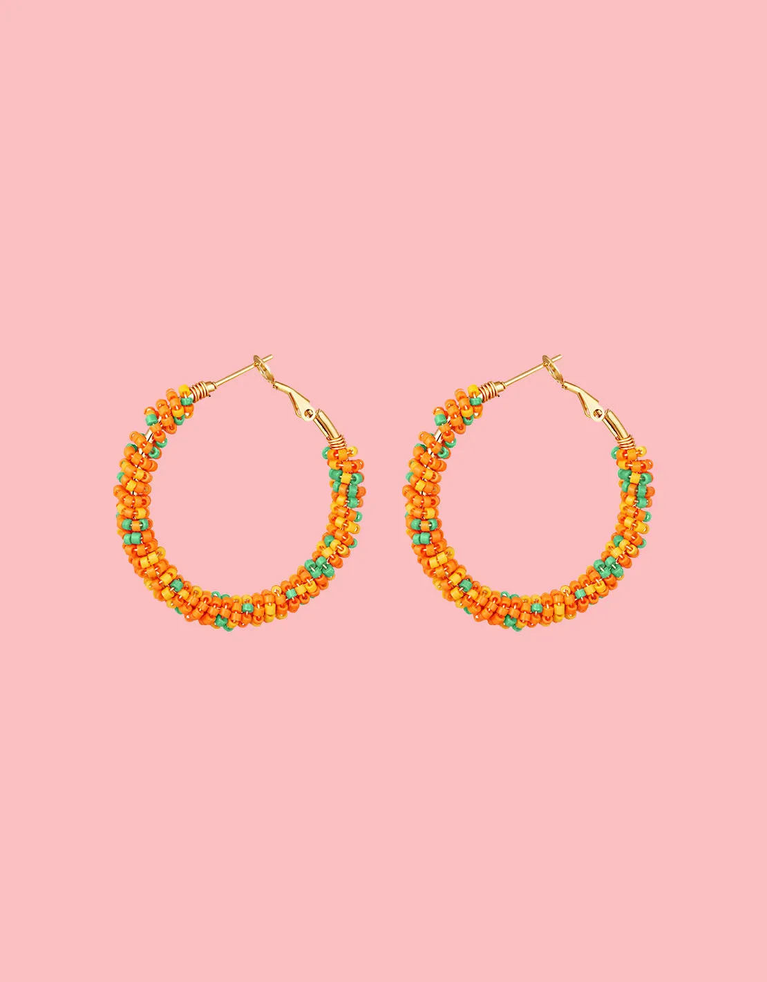 Colorful beads medium hoops earrings