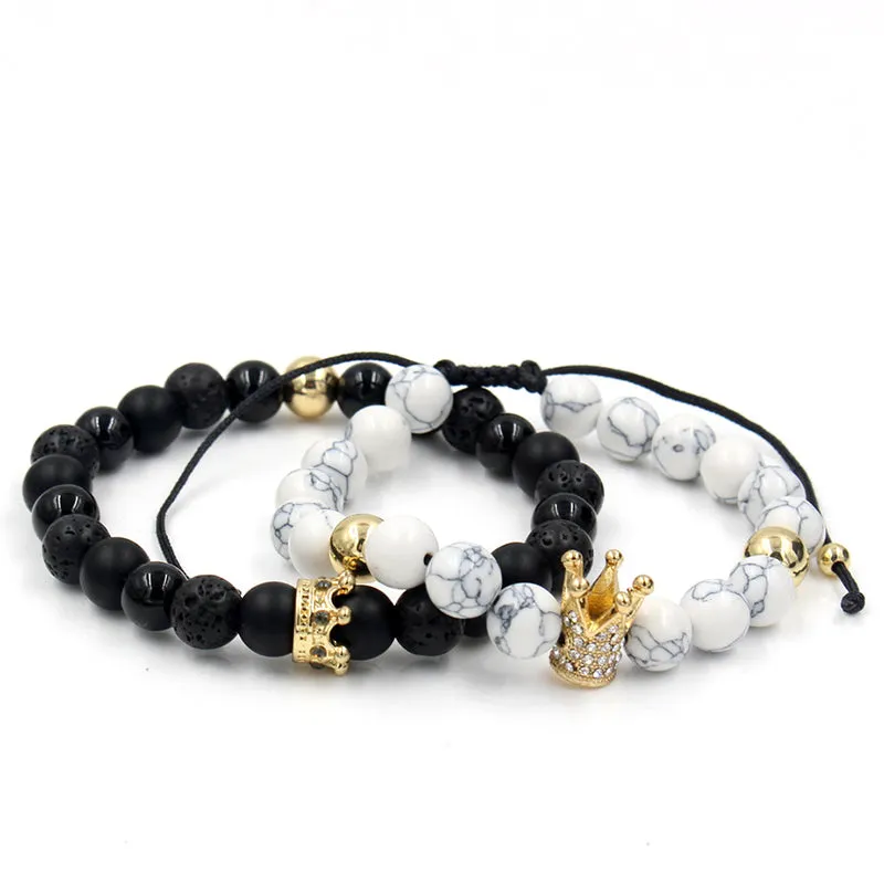 Crown Charms Stone Beads Men Couple Bracelets Jewelry