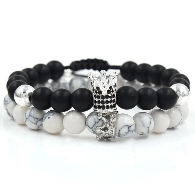 Crown Charms Stone Beads Men Couple Bracelets Jewelry