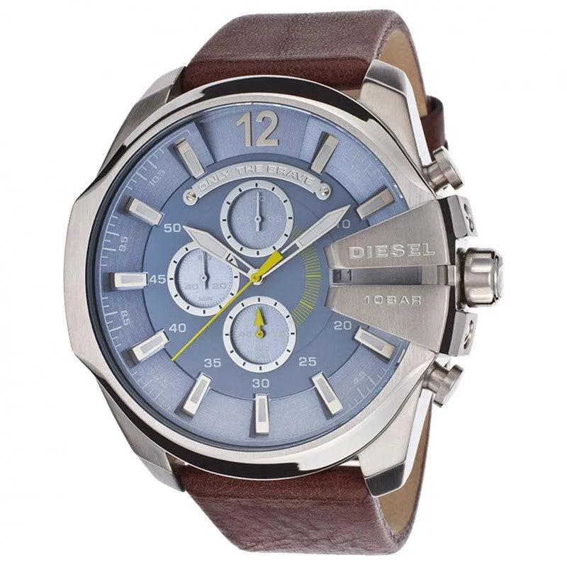 Diesel Chief Chronograph Light Blue Dial Brown Leather Men's Watch DZ4281