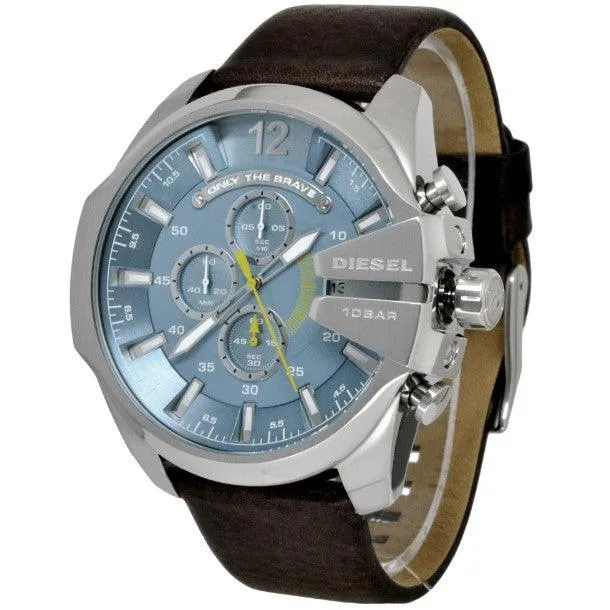 Diesel Chief Chronograph Light Blue Dial Brown Leather Men's Watch DZ4281