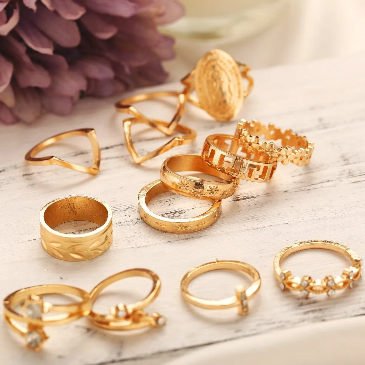 Elegant Gold Crystal Rings