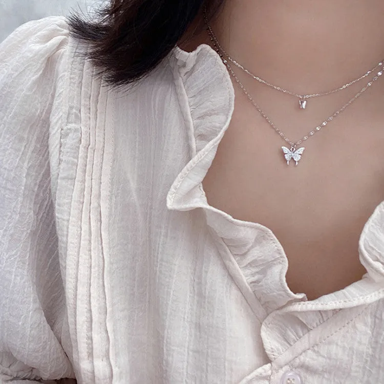 Elegant Silver Shiny Butterfly Necklaces
