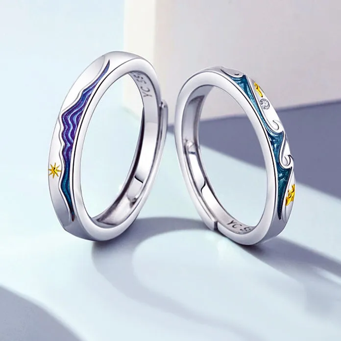 Engraved Ocean Theme Relationship Rings for Couple