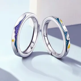 Engraved Ocean Theme Relationship Rings for Couple