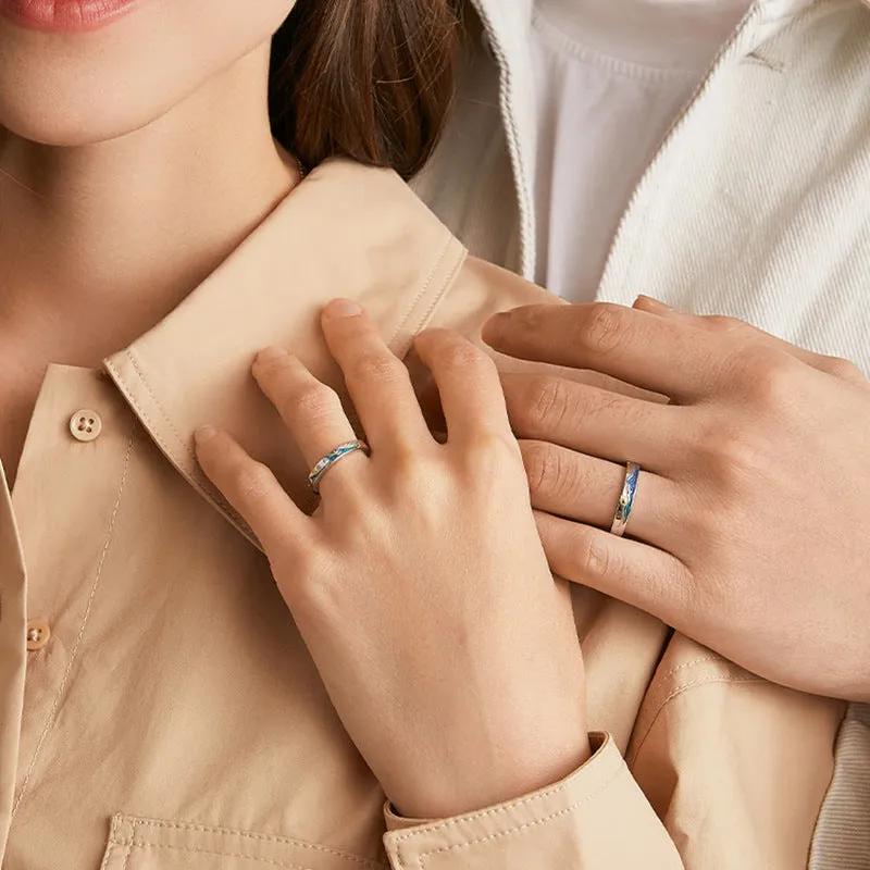 Engraved Ocean Theme Relationship Rings for Couple