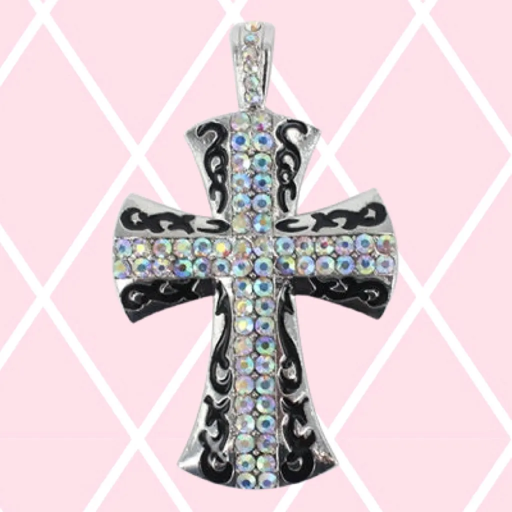 Fancy Black and Silver Cross Magnetic Pendant