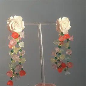Fashion Romantic Strands Flowers Long Drop Earrings For Women