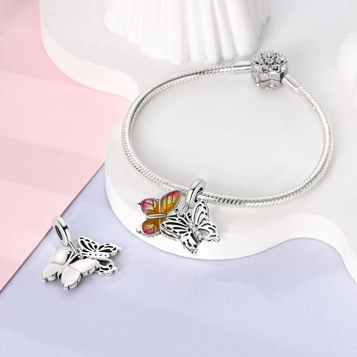 Flying Butterflies Dangle Charm