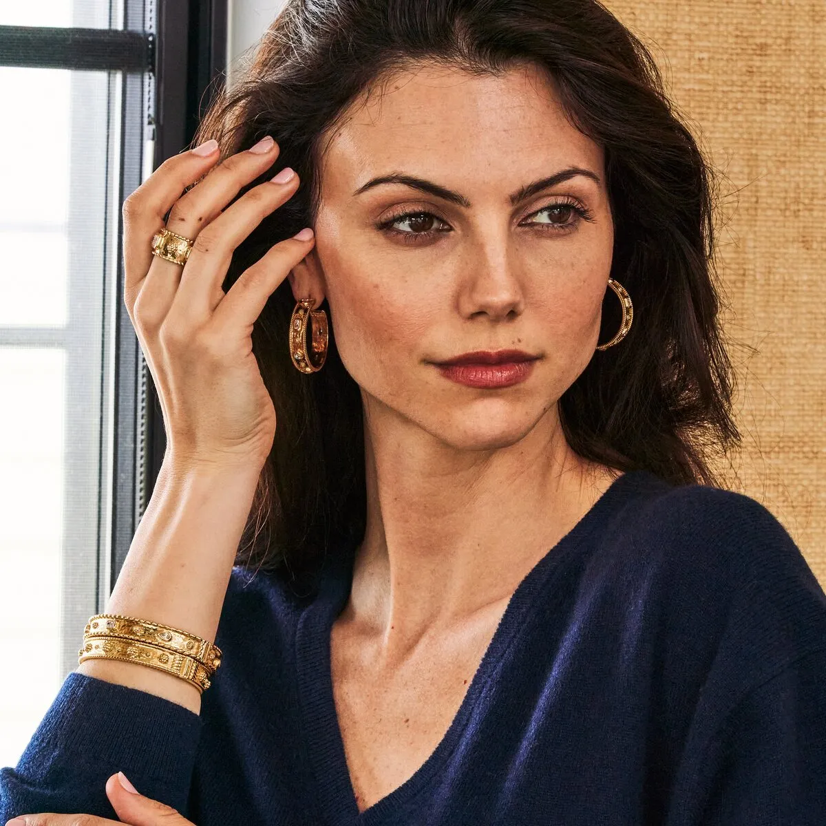 Gold Berry Hinged Bangle
